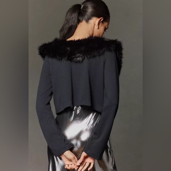 NWT! Maeve Faux-Fur Collar Crop Cardigan Sweater - Size Medium 🏀 - Picture 2 of 12